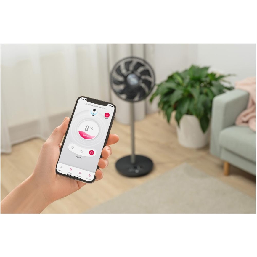 Sencor - Golvfläkt 3D UltraSilent 26W/230V Wi-Fi svart + fjärrkontroll