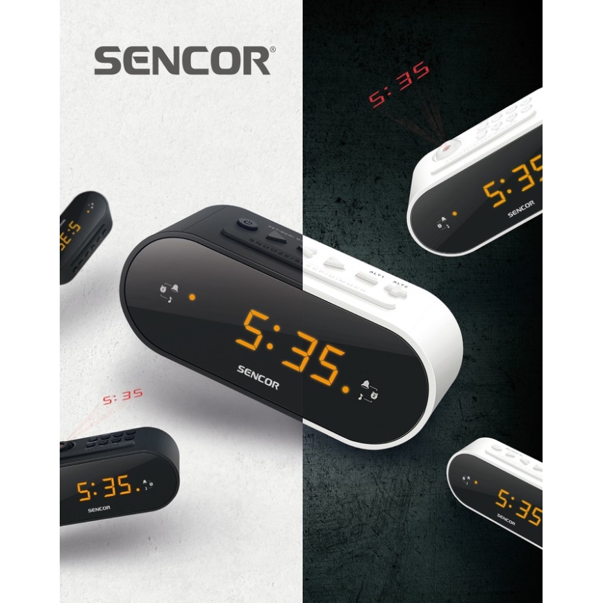 Sencor - klockradio med LED display och projektor 5W/230V 1xCR2032 svart