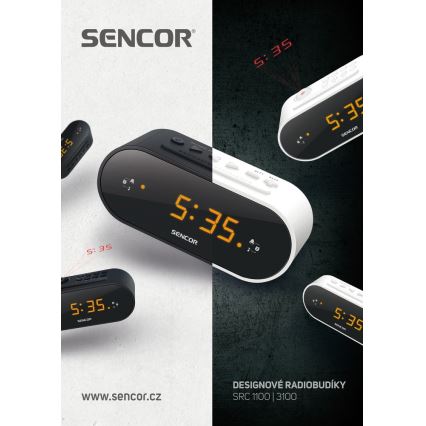 Sencor - klockradio med LED display och projektor 5W/230V 1xCR2032 vit