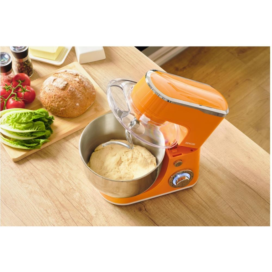 Sencor - köksmaskin med skål i rostfritt stål 1300 W/230 V orange
