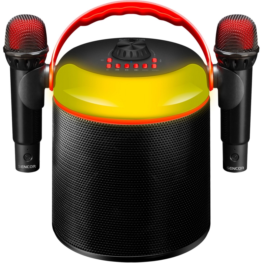 Sencor - LED-högtalare med trådlösa mikrofoner 4000 mAh + 2x 1200 mAh