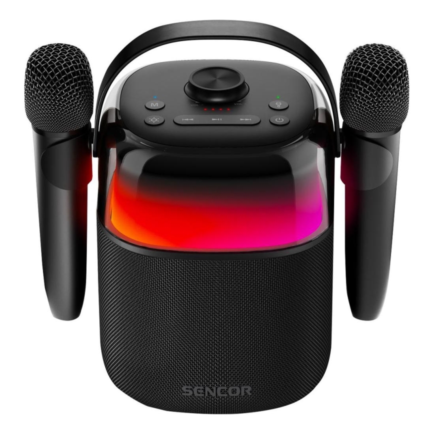 Sencor - LED RGB-högtalare med trådlösa mikrofoner 35W 8000 mAh + 2x 1800 mAh IPX5 svart