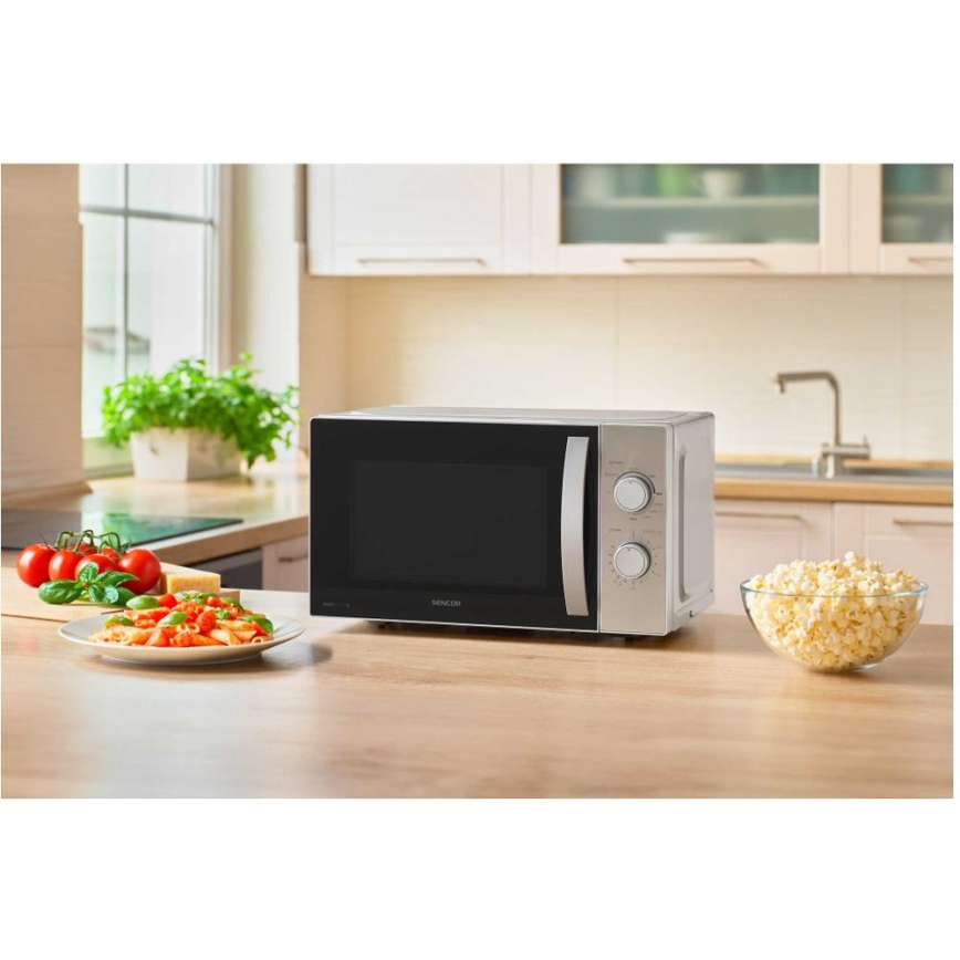 Sencor - Mikrovågsugn med grillfunktion 700W/1000W/230V 20 l matt krom