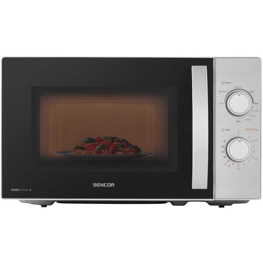 Sencor - Mikrovågsugn med grillfunktion 700W/1000W/230V 20 l matt krom