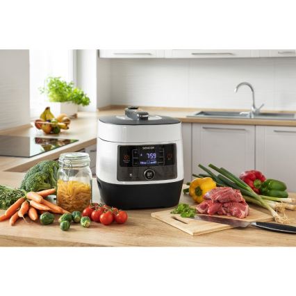 Sencor - Multifunktionell elektrisk tryckkokare 5,5 l 1000W/230V vit/svart