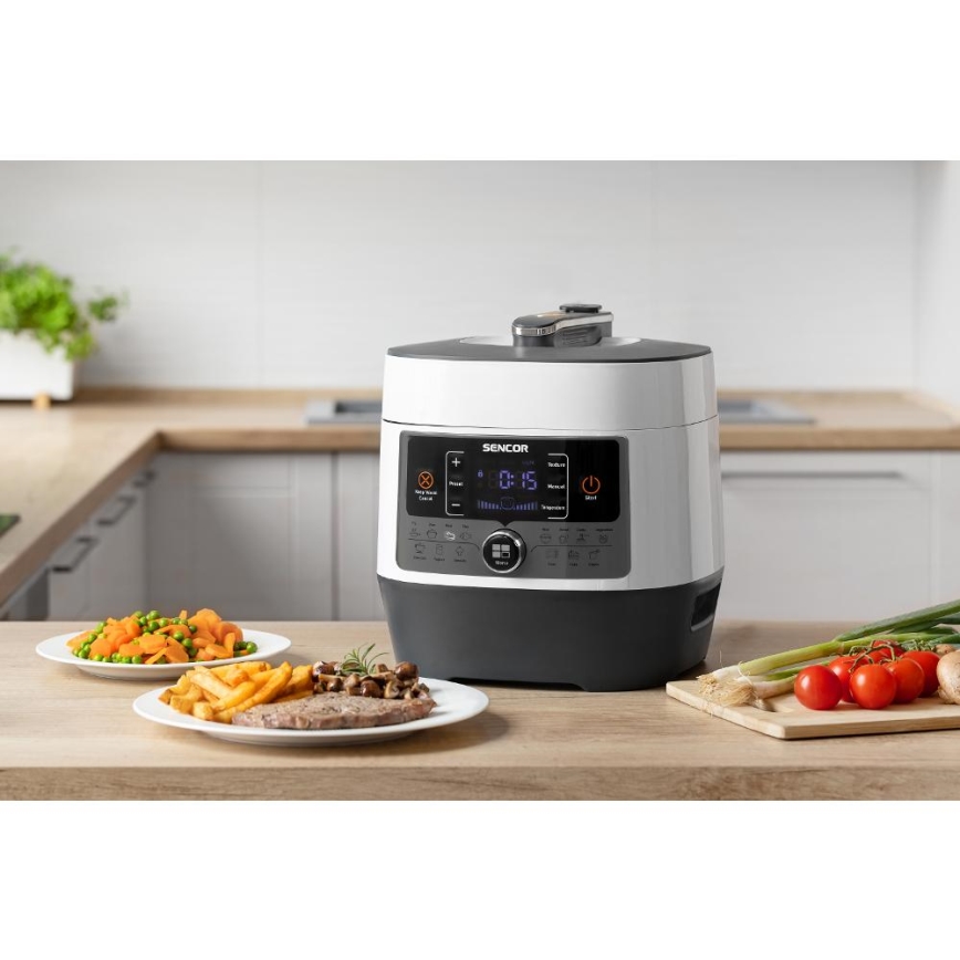 Sencor - Multifunktionell elektrisk tryckkokare 5,5 l 1000W/230V vit/svart