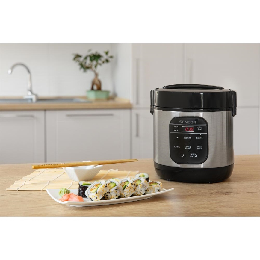 Sencor - Multifunktionell riskokare 350 W/230 V 0,6 l rostfritt stål/svart