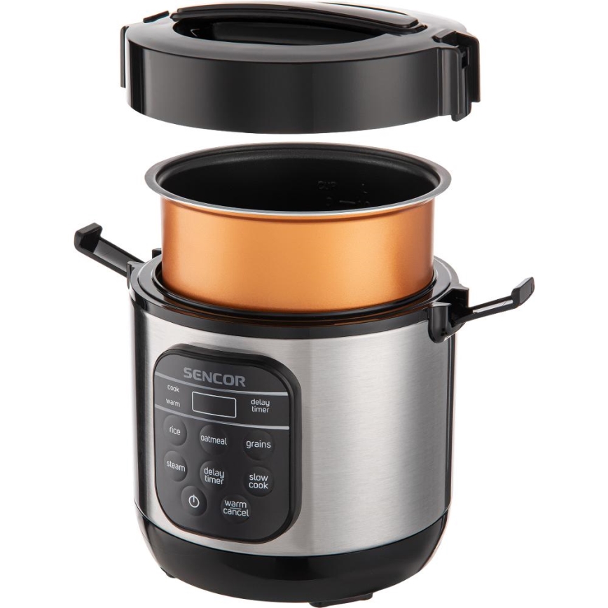 Sencor - Multifunktionell riskokare 350 W/230 V 0,6 l rostfritt stål/svart