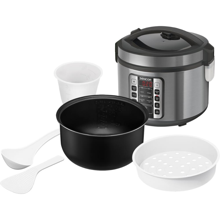 Sencor - Multifunktionell riskokare 700W/230V 1,5 l rostfritt stål/svart