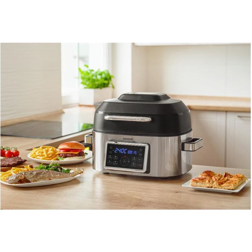 Sencor - Multifunktionell varmluftsfritös och grill 1660W/230V 6 l mattkrom/svart