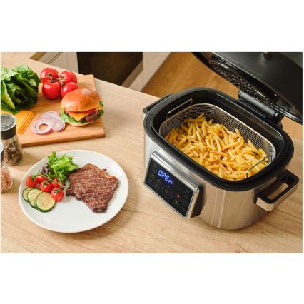 Sencor - Multifunktionell varmluftsfritös och grill 1660W/230V 6 l mattkrom/svart