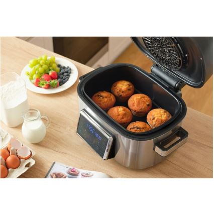 Sencor - Multifunktionell varmluftsfritös och grill 1660W/230V 6 l mattkrom/svart