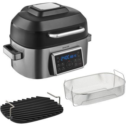 Sencor - Multifunktionell varmluftsfritös och grill 1660W/230V 6 l mattkrom/svart
