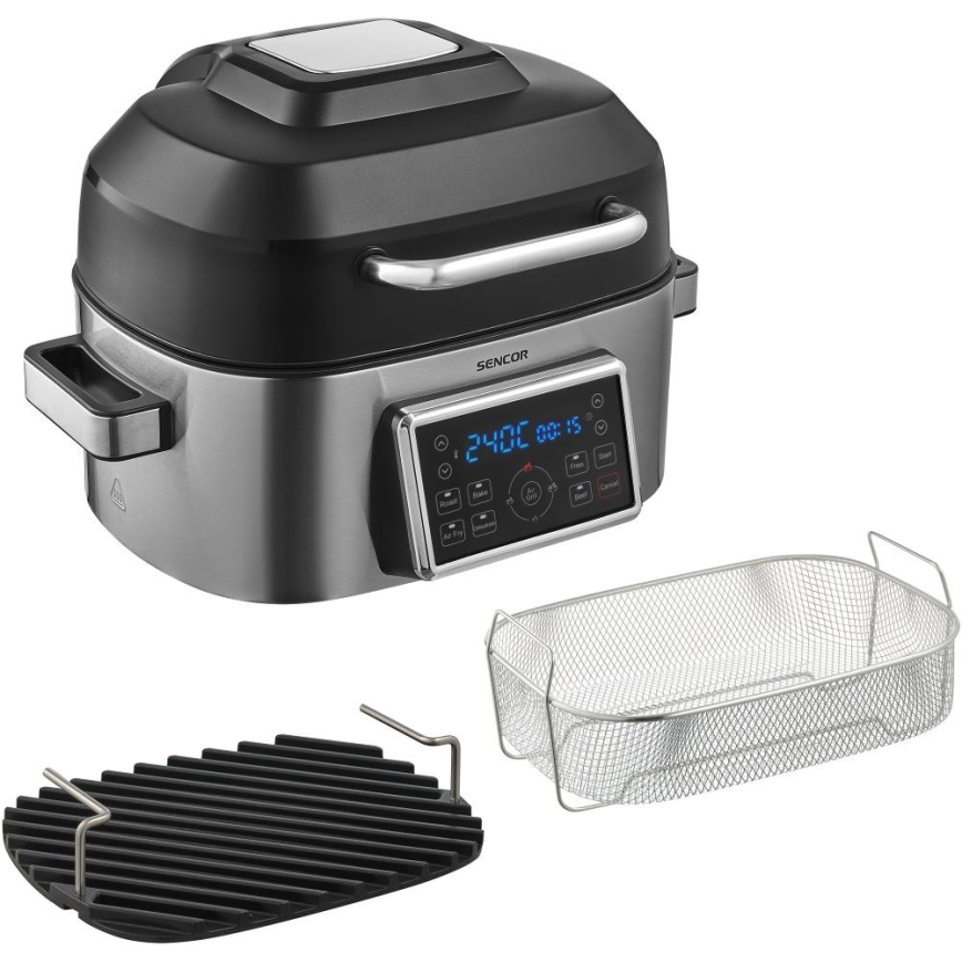 Sencor - Multifunktionell varmluftsfritös och grill 1660W/230V 6 l mattkrom/svart