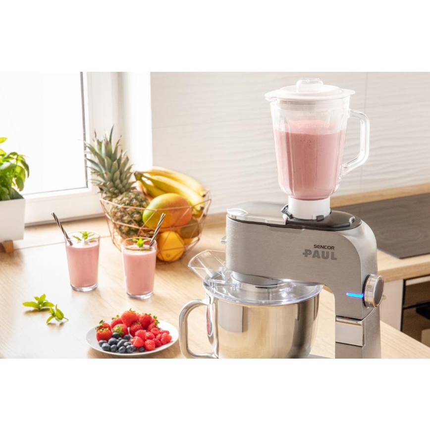 Sencor - Multifunktionell köksmaskin med rostfri skål 1500W/230V matt krom