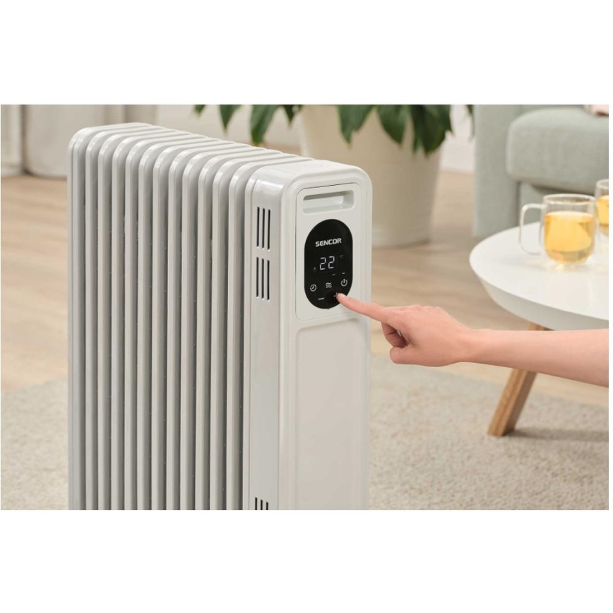 Sencor - Oljefylld radiator med 13 lameller 1000/2500W/230V vit + fjärrkontroll
