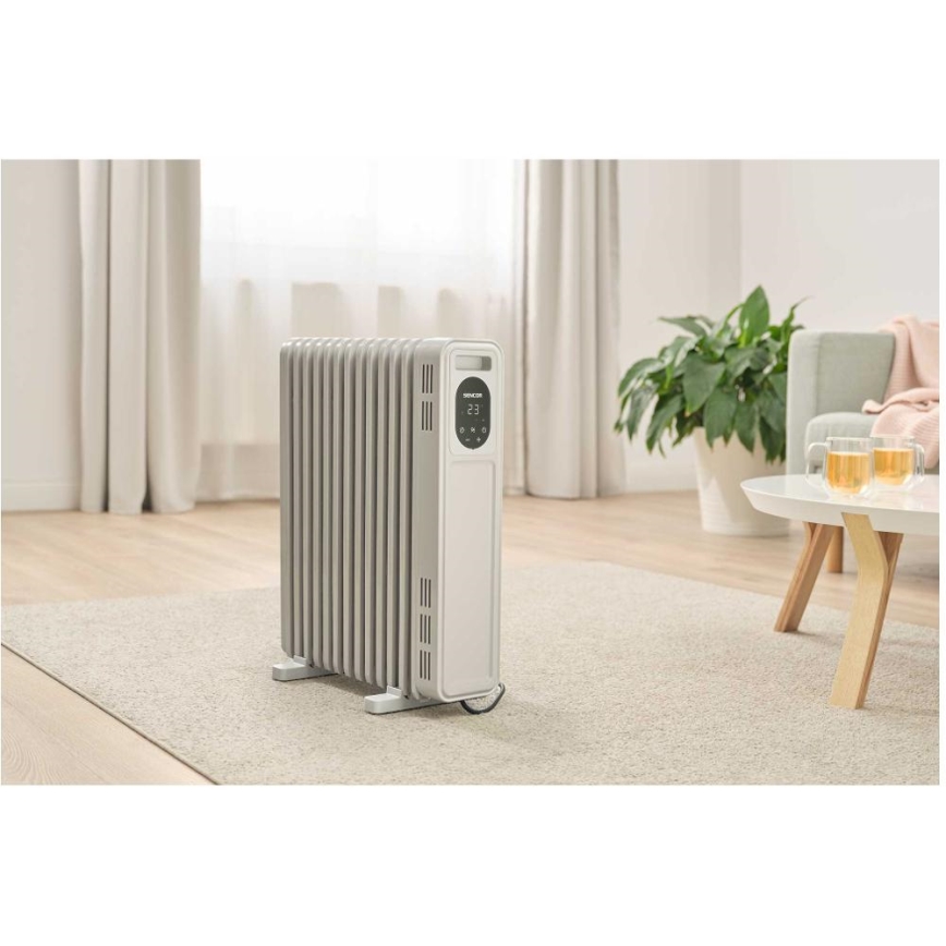 Sencor - Oljefylld radiator med 13 lameller 1000/2500W/230V vit + fjärrkontroll