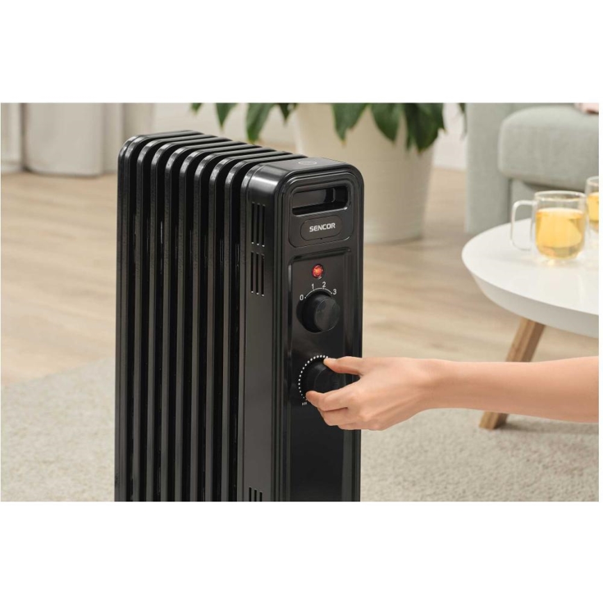 Sencor - Oljeradiator med 9 element 800/1200/2000W/230V svart