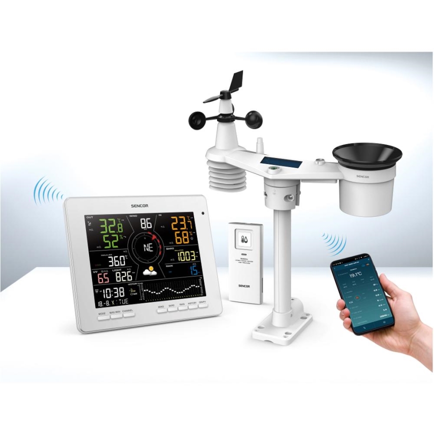 Sencor - Professionell väderstation med färg-LCD-display 5V 1xCR2032 + 3xAA + 2xAA Wi-Fi Tuya