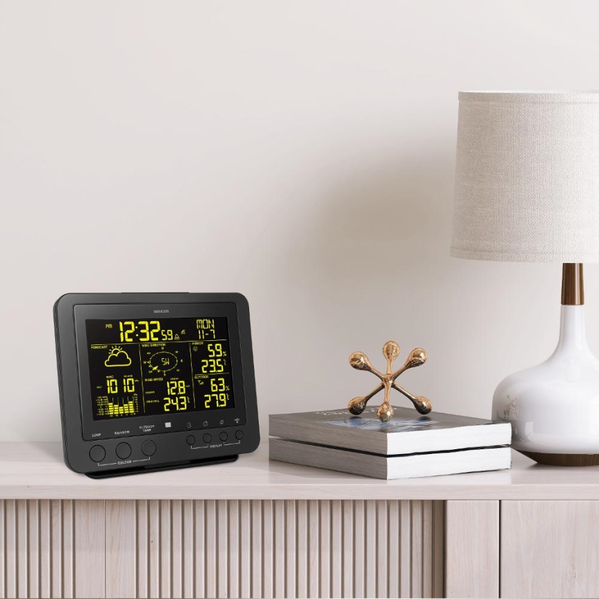 Sencor - Professionell väderstation med färgglad LCD-skärm 5V/1xCR2032 + 3xAA