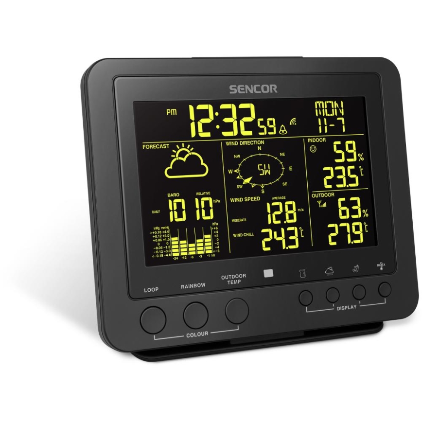 Sencor - Professionell väderstation med färgglad LCD-skärm 5V/1xCR2032 + 3xAA