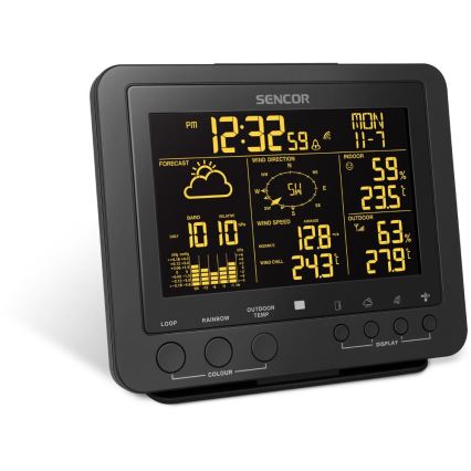 Sencor - Professionell väderstation med färgglad LCD-skärm 5V/1xCR2032 + 3xAA