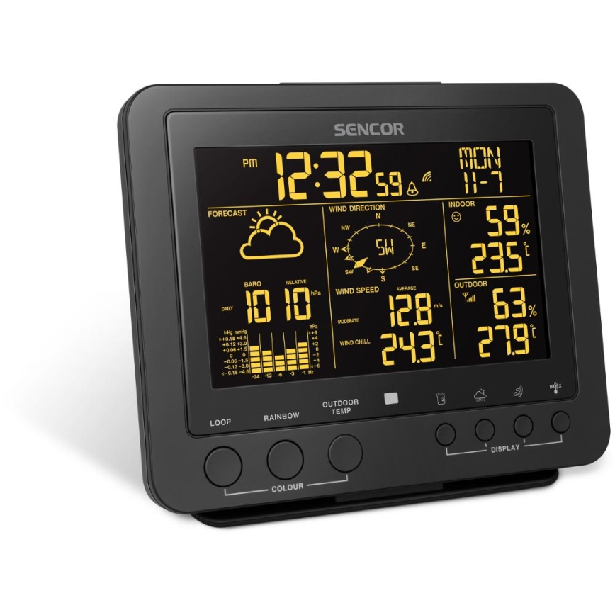 Sencor - Professionell väderstation med färgglad LCD-skärm 5V/1xCR2032 + 3xAA