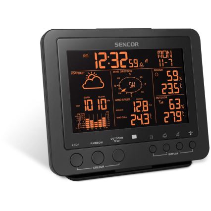 Sencor - Professionell väderstation med färgglad LCD-skärm 5V/1xCR2032 + 3xAA