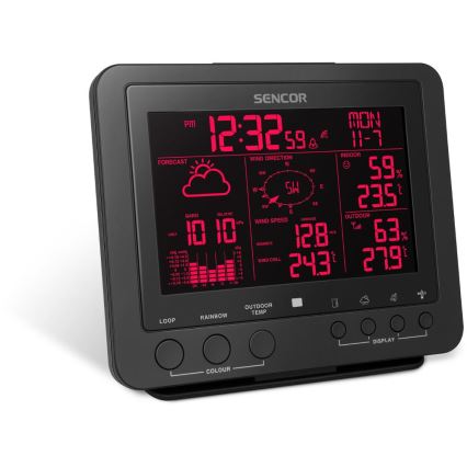 Sencor - Professionell väderstation med färgglad LCD-skärm 5V/1xCR2032 + 3xAA