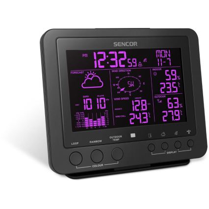 Sencor - Professionell väderstation med färgglad LCD-skärm 5V/1xCR2032 + 3xAA