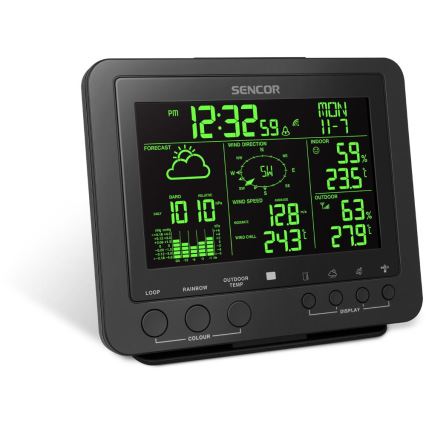 Sencor - Professionell väderstation med färgglad LCD-skärm 5V/1xCR2032 + 3xAA