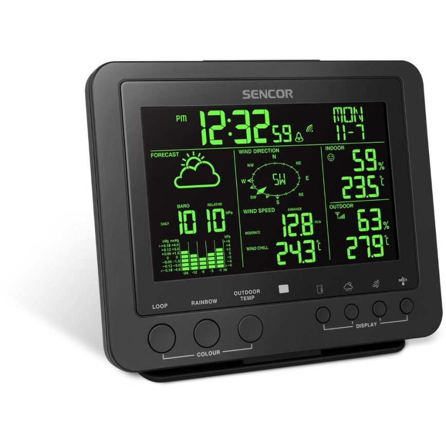 Sencor - Professionell väderstation med färgglad LCD-skärm 5V/1xCR2032 + 3xAA
