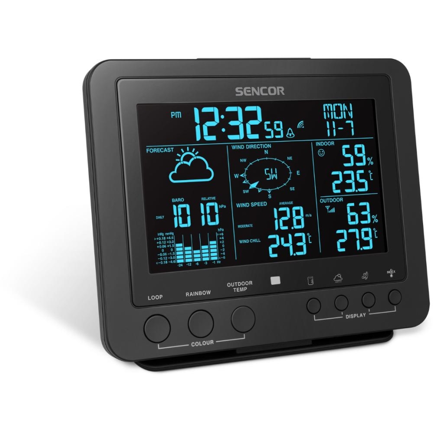Sencor - Professionell väderstation med färgglad LCD-skärm 5V/1xCR2032 + 3xAA