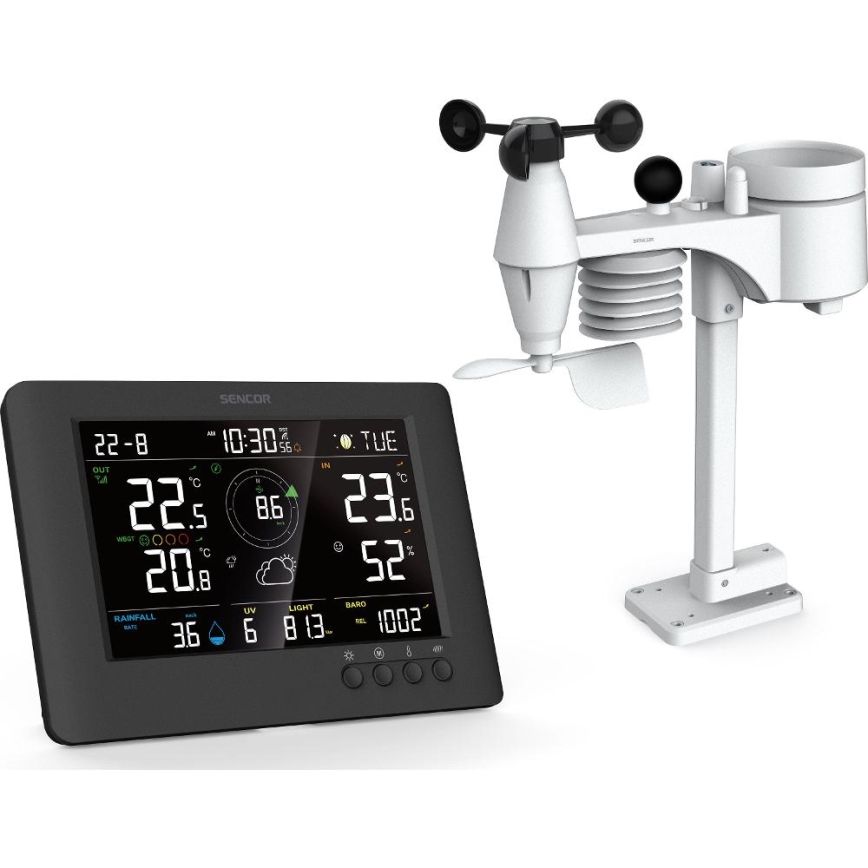 Sencor - Professionell väderstation med färg-LCD-display och väckarklocka 5V/1xCR2032 + 3xAA