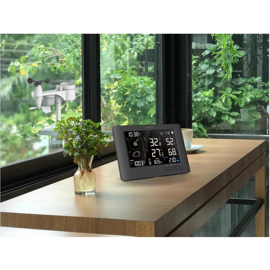 Sencor - Professionell väderstation med färg-LCD-display och väckarklocka 5V/1xCR2032 + 3xAA Wi-Fi