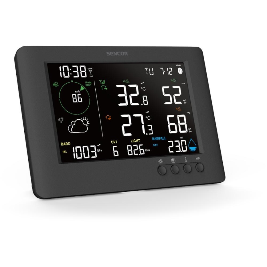 Sencor - Professionell väderstation med färg-LCD-display och väckarklocka 5V/1xCR2032 + 3xAA Wi-Fi