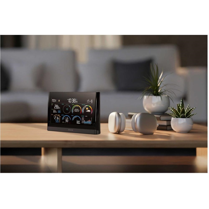 Sencor - Professionell väderstation med färg-LCD-display och väckarklocka 5V/3xAAA + 3xAA