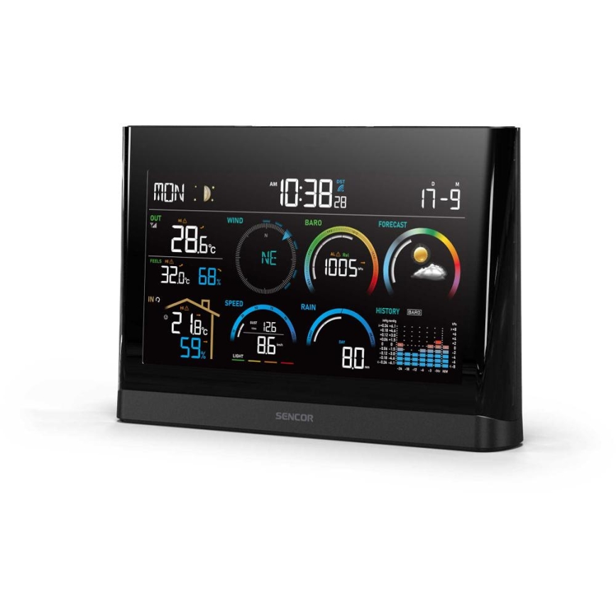 Sencor - Professionell väderstation med färg-LCD-display och väckarklocka 5V/3xAAA + 3xAA