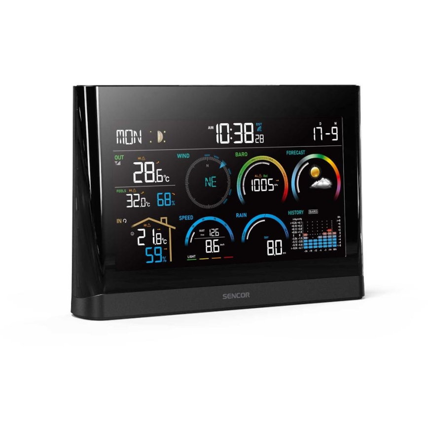 Sencor - Professionell väderstation med färg-LCD-display och väckarklocka 5V/3xAAA + 3xAA