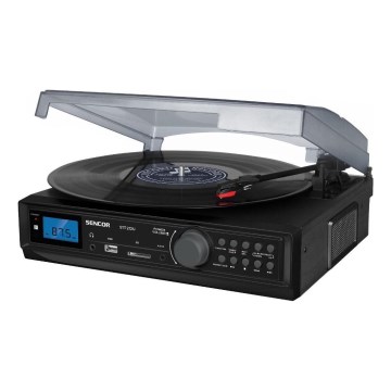 Sencor - Skivspelare med USB/SD/FM 8W/230V + fjärrkontroll
