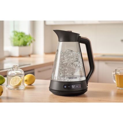 Sencor - Snabb vattenkokare med temperaturreglering 1,5 l 2150W/230V svart/roséguld