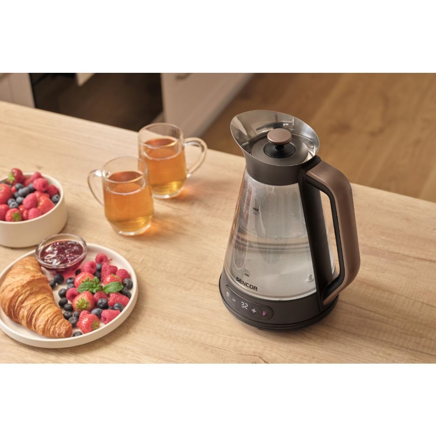 Sencor - Snabb vattenkokare med temperaturreglering 1,5 l 2150W/230V svart/roséguld