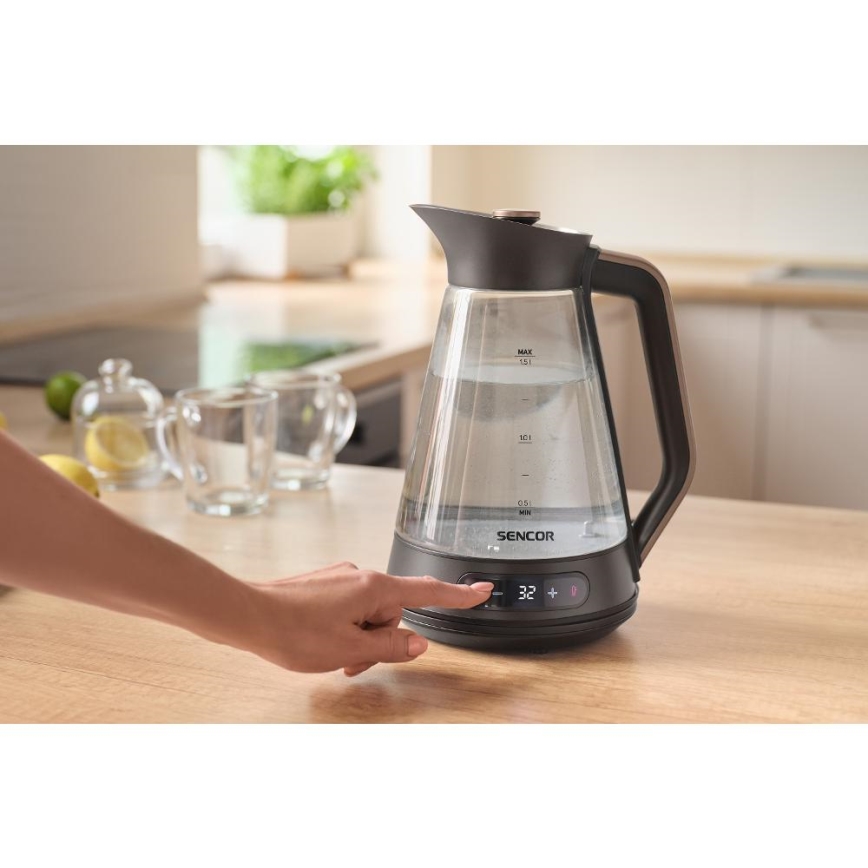 Sencor - Snabb vattenkokare med temperaturreglering 1,5 l 2150W/230V svart/roséguld