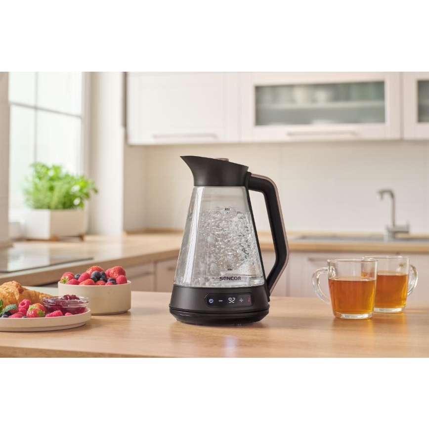 Sencor - Snabb vattenkokare med temperaturreglering 1,5 l 2150W/230V svart/roséguld