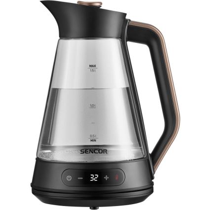 Sencor - Snabb vattenkokare med temperaturreglering 1,5 l 2150W/230V svart/roséguld