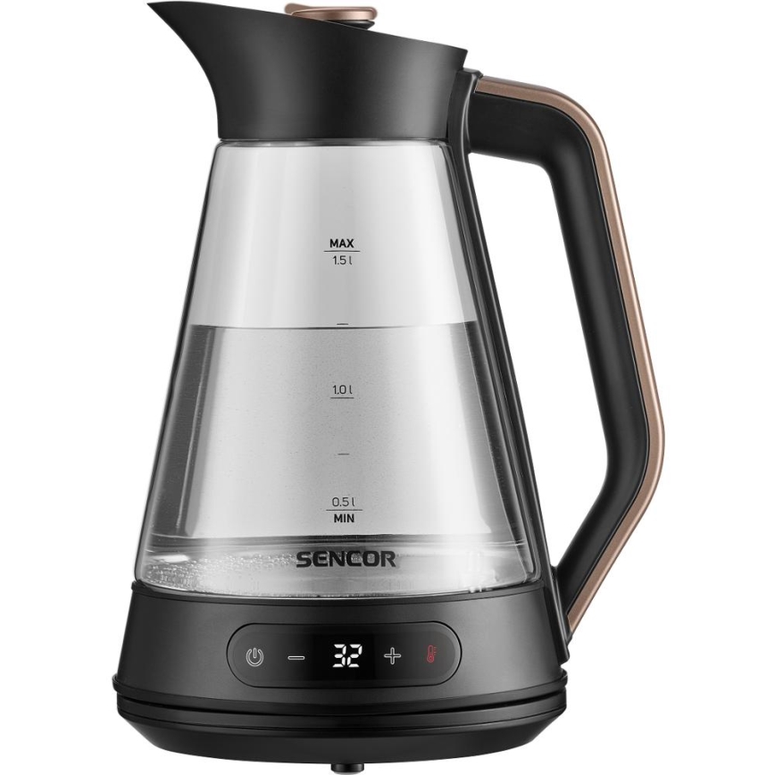 Sencor - Snabb vattenkokare med temperaturreglering 1,5 l 2150W/230V svart/roséguld