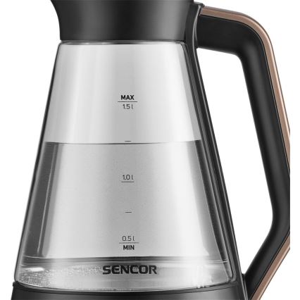 Sencor - Snabb vattenkokare med temperaturreglering 1,5 l 2150W/230V svart/roséguld