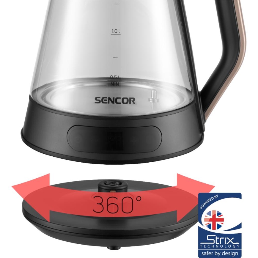 Sencor - Snabb vattenkokare med temperaturreglering 1,5 l 2150W/230V svart/roséguld