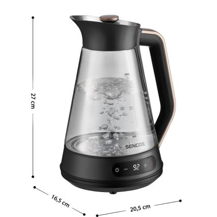 Sencor - Snabb vattenkokare med temperaturreglering 1,5 l 2150W/230V svart/roséguld