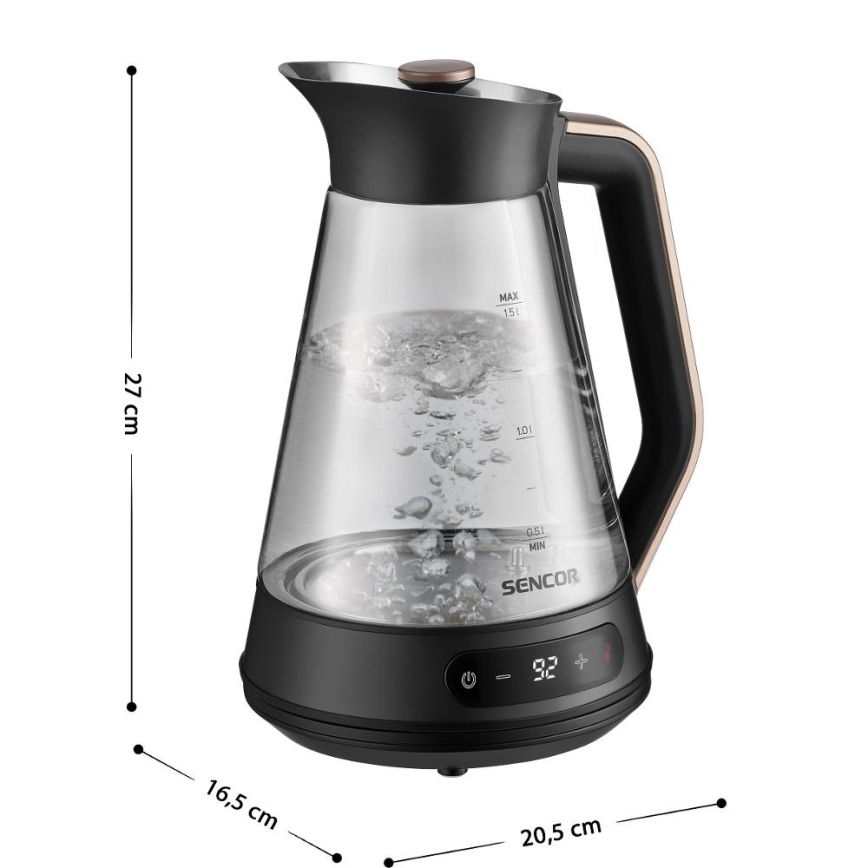 Sencor - Snabb vattenkokare med temperaturreglering 1,5 l 2150W/230V svart/roséguld